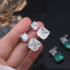 Korea Selling Jewelry  Double Square Zircon Cracked Green Pendant Earrings Simple Women Prom Party Accessories
