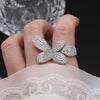 Korea Selling Jewelry  Full Zircon Leaf Petal Ring Elegant Women Wedding Party Opening Adjustable Accessories
