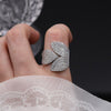 Korea Selling Jewelry  Full Zircon Leaf Petal Ring Elegant Women Wedding Party Opening Adjustable Accessories