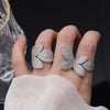 Korea Selling Jewelry  Full Zircon Leaf Petal Ring Elegant Women Wedding Party Opening Adjustable Accessories