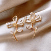 Korea Design Jewelry 14K Gold Plated Crystal Flowers Leaves Pink Earrings Elegant Women's Party Accessories