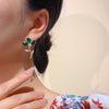 Korea Design Jewelry 14K Gold Plated Crystal Flowers Leaves Pink Earrings Elegant Women's Party Accessories
