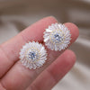 Korea Design Jewelry 14K Gold Plated  Copper Set Zircon Round Earrings Elegant Women's Party Party Accessories
