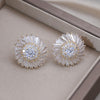 Korea Design Jewelry 14K Gold Plated  Copper Set Zircon Round Earrings Elegant Women's Party Party Accessories