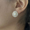 Korea Design Jewelry 14K Gold Plated  Copper Set Zircon Round Earrings Elegant Women's Party Party Accessories