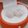 Korea Design Jewelry 14K Gold Plated  Copper Set Zircon Square Earrings Elegant Women's Daily Work Accessories