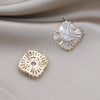 Korea Design Jewelry 14K Gold Plated  Copper Set Zircon Square Earrings Elegant Women's Daily Work Accessories