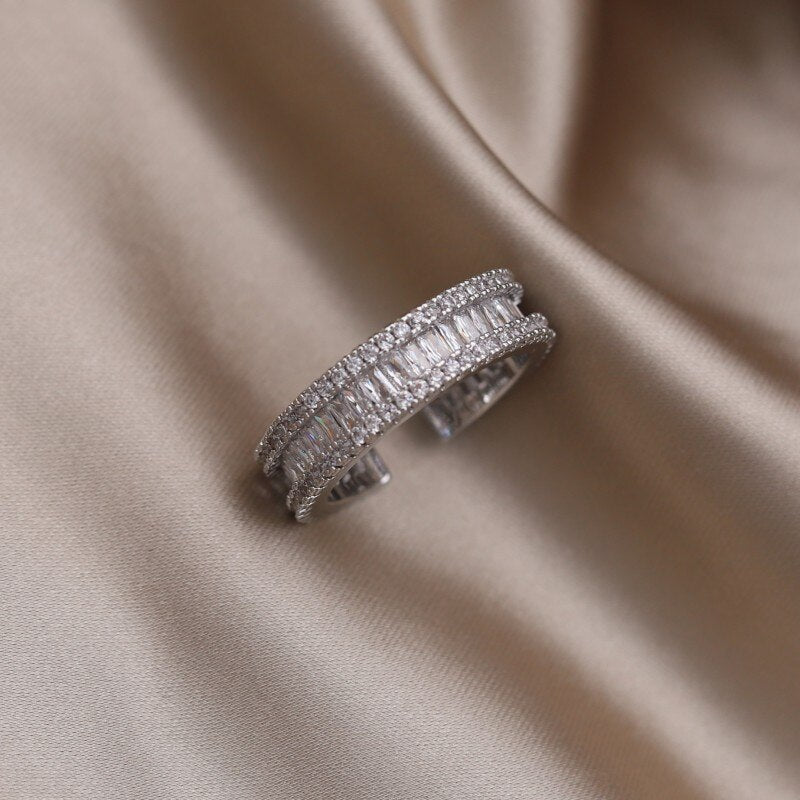 Korea Design Jewelry 14K Gold Plated  Full Zircon Color Ring Elegant Women's Daily Work Open Ring Accessories