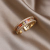 Korea Design Jewelry 14K Gold Plated  Full Zircon Color Ring Elegant Women's Daily Work Open Ring Accessories