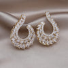 Korea Design Jewelry 14K Gold Plated  Letter U Full Zircon Earrings Elegant Women's Wedding Party Accessories