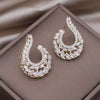 Korea Design Jewelry 14K Gold Plated  Letter U Full Zircon Earrings Elegant Women's Wedding Party Accessories
