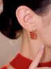 Korea Design Jewelry 14K Gold Plated  Orange Oval Zircon Round Earrings Elegant Women's Daily Work Accessories