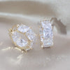 Korea Design Jewelry 14K Gold Plated  Orange Oval Zircon Round Earrings Elegant Women's Daily Work Accessories