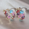 Korea Design Jewelry 14K Gold Plated  Orange Oval Zircon Round Earrings Elegant Women's Daily Work Accessories