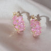 Korea Design Jewelry 14K Gold Plated  Orange Oval Zircon Round Earrings Elegant Women's Daily Work Accessories