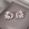 Korea Design Jewelry 14K Gold Plated Zircon Opal Flower Butterfly Earrings Elegant Women's Daily Work Accessories
