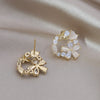 Korea Design Jewelry 14K Gold Plated Zircon Opal Flower Butterfly Earrings Elegant Women's Daily Work Accessories