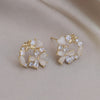 Korea Design Jewelry 14K Gold Plated Zircon Opal Flower Butterfly Earrings Elegant Women's Daily Work Accessories