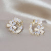 Korea Design Jewelry 14K Gold Plated Zircon Opal Flower Butterfly Earrings Elegant Women's Daily Work Accessories