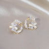 Korea Design Jewelry 14K Gold Plated Zircon Opal Flower Butterfly Earrings Elegant Women's Daily Work Accessories