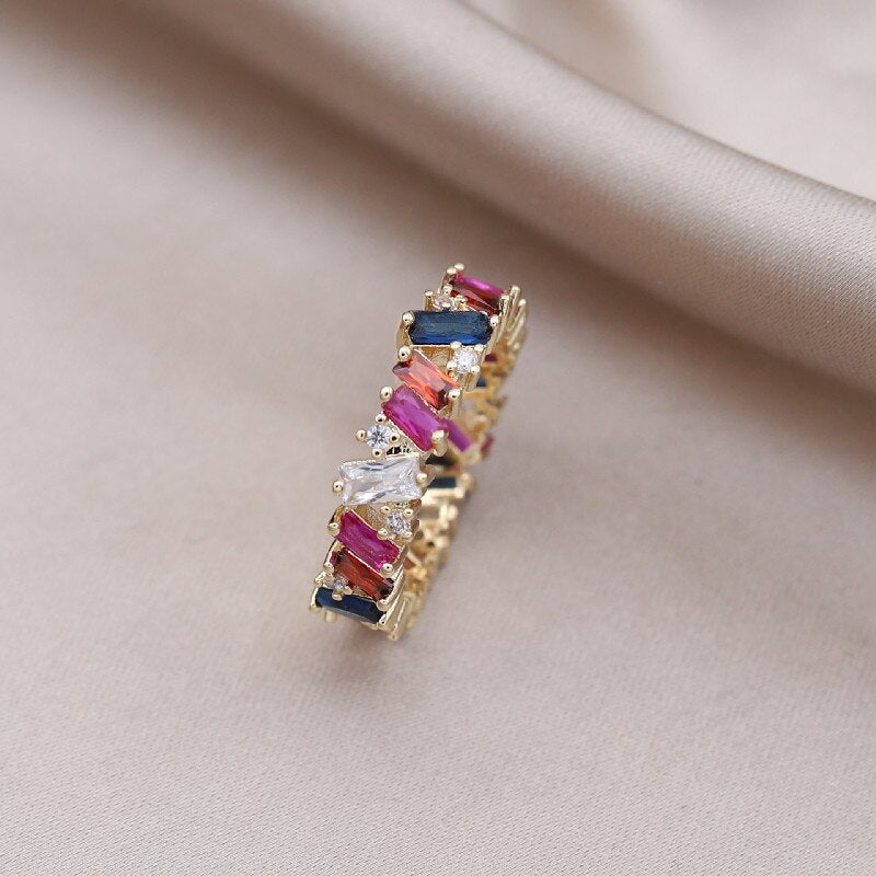 Korea Design Jewelry 14K Gold Plating  Color Irregular Zircon Ring Elegant Women's Daily Work Accessories