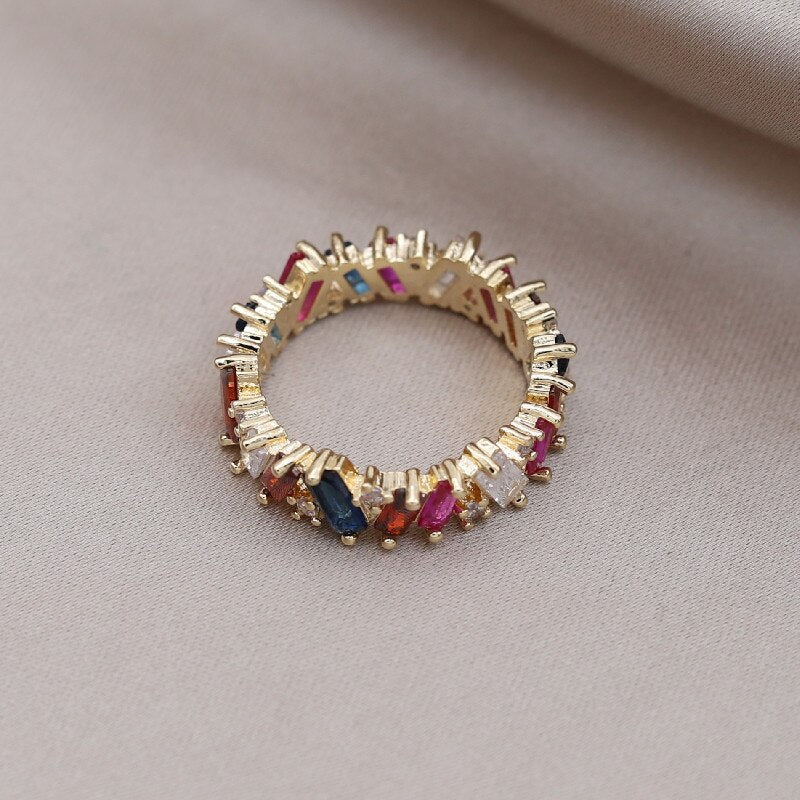 Korea Design Jewelry 14K Gold Plating  Color Irregular Zircon Ring Elegant Women's Daily Work Accessories
