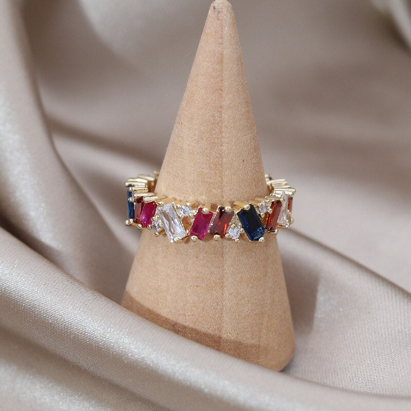 Korea Design Jewelry 14K Gold Plating  Color Irregular Zircon Ring Elegant Women's Daily Work Accessories