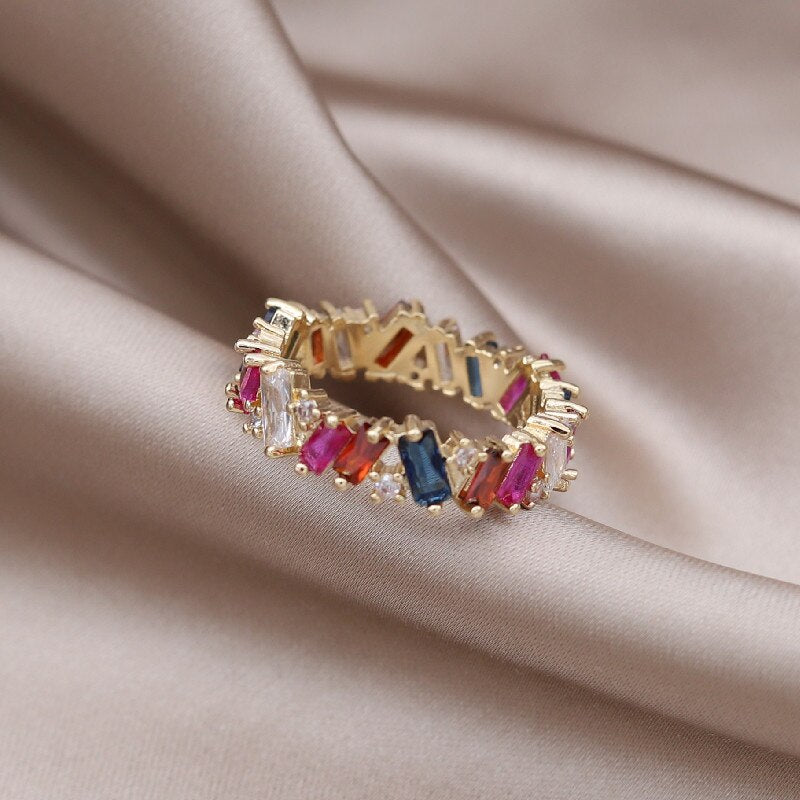 Korea Design Jewelry 14K Gold Plating  Color Irregular Zircon Ring Elegant Women's Daily Work Accessories