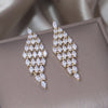 Korea Design Jewelry 14K Gold Plating  Diamond Zircon Long Earrings Elegant Women Wedding Party Accessories