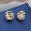 Korea Design Jewelry 14K Gold Plating  Full Zircon Round small Earrings Elegant Women's Daily Work Accessories