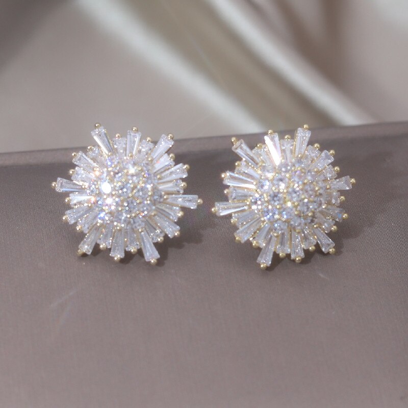 Korea Design Jewelry 14K Gold Plating  Irregular Zircon Round Earrings Elegant Women Wedding Party Accessories