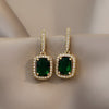 Korea Design Jewelry 14K Gold Plating  Square Green Zircon Earrings Elegant Women's Prom Party Accessories