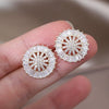 Korea Design Jewelry 14K Gold Plating  Star Mount Zircon Round Earrings Elegant Women's Daily Work Accessories