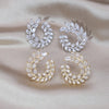 Korea Design Jewelry 14K Gold Plating  Zircon Leaf Flower Ring Earrings Elegant Women's Prom Party Accessories