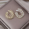 Korea Design Jewelry 14K Gold Plating  Zircon Leaf Flower Ring Earrings Elegant Women's Prom Party Accessories