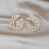 Korea Design Jewelry 14K Gold Plating  Zircon Leaf Flower Ring Earrings Elegant Women's Prom Party Accessories