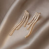 Korea Design Jewelry 14K Gold Plating  Zircon Tassel Long Earrings Elegant Women Wedding Party Accessories