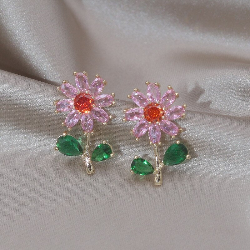 Korea Design Jewelry 14K Gold Plating Sweet Daisy Flowers Earrings Cute Girl Gifts Elegant Women Party Accessories