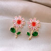 Korea Design Jewelry 14K Gold Plating Sweet Daisy Flowers Earrings Cute Girl Gifts Elegant Women Party Accessories