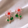 Korea Design Jewelry 14K Gold Plating Sweet Daisy Flowers Earrings Cute Girl Gifts Elegant Women Party Accessories