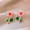 Korea Design Jewelry 14K Gold Plating Sweet Daisy Flowers Earrings Cute Girl Gifts Elegant Women Party Accessories