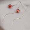 Korea Design Jewelry 14K Gold plated Square Zircon Round Ball Pendant Earrings Elegant Women's Long Slim Accessories