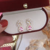 Korea Design Jewelry 14K Real Gold Plating AAA Pink Zircon Leaf Earrings Elegant Sweet Women's Wedding Accessories