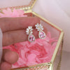 Korea Design Jewelry 14K Real Gold Plating AAA Pink Zircon Leaf Earrings Elegant Sweet Women's Wedding Accessories
