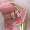 Korea Design Jewelry 14K Real Gold Plating AAA Pink Zircon Leaf Earrings Elegant Sweet Women's Wedding Accessories