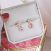 Korea Design Jewelry 14K Real Gold Plating AAA Pink Zircon Leaf Earrings Elegant Sweet Women's Wedding Accessories