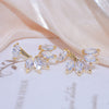 Korea Design Jewelry 14K Real Gold Plating Water Drop AAA Zircon Leaf Earrings Elegant Women's Daily Work Earrings