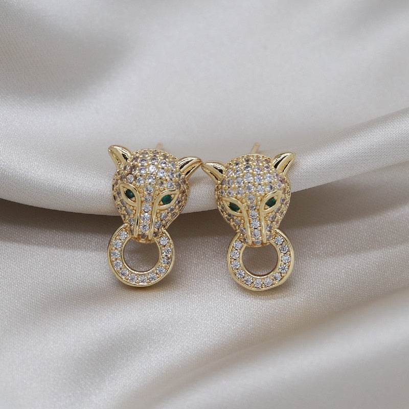Korea Design Jewelry 14K Real Gold plating Exquisite Zircon Leopard Earrings Elegant Women's Party Accessories