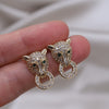 Korea Design Jewelry 14K Real Gold plating Exquisite Zircon Leopard Earrings Elegant Women's Party Accessories