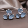 Korea Design Jewelry Blue Enamel Oil Drop Flower Zircon Earrings Elegant Women's Daily Work Accessories